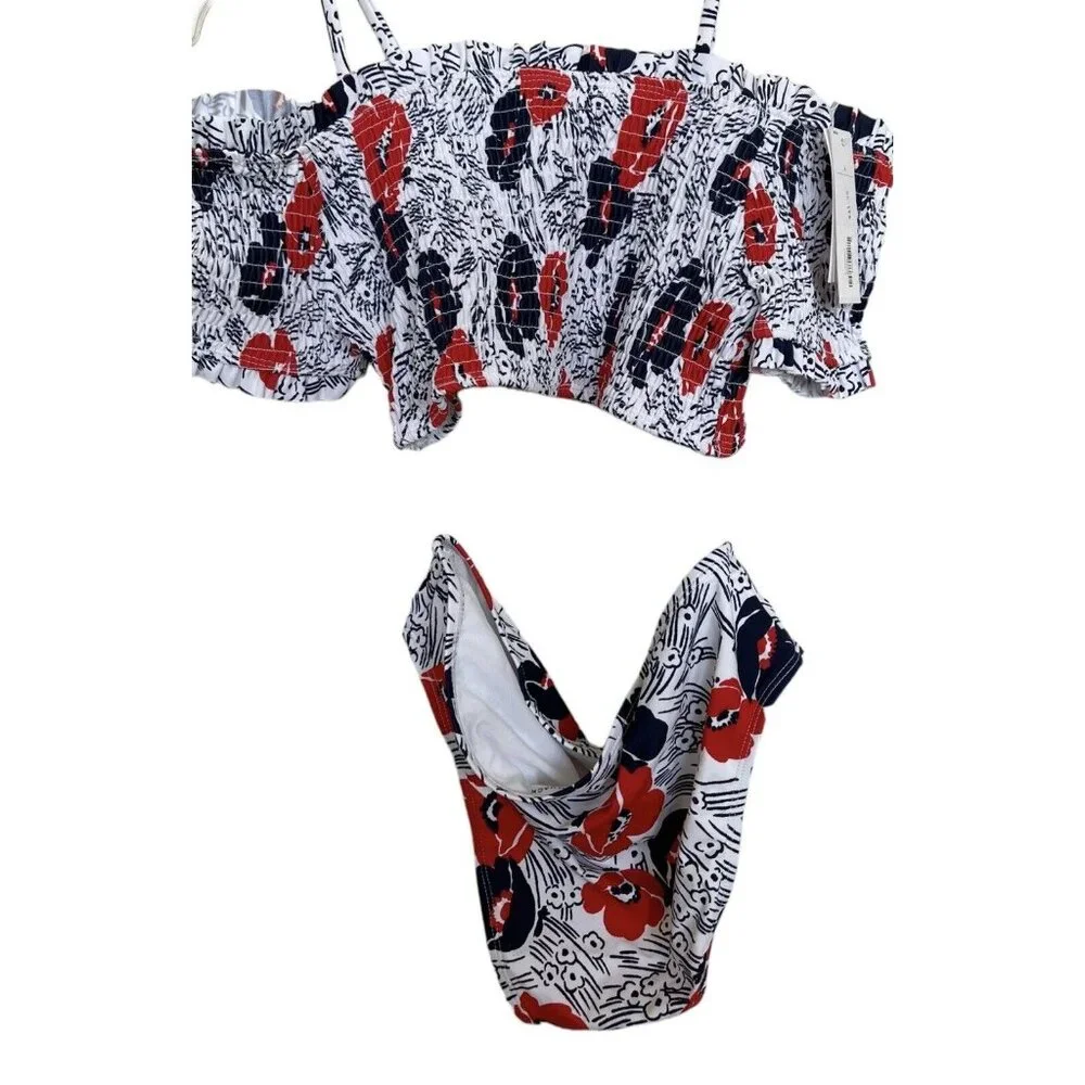 Janie And‎ Jack Bikini Size 16 Floral Smocked Off Shoulder Red White Blue